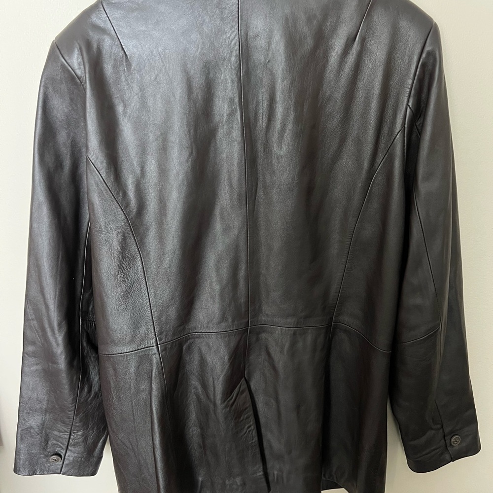 Denim and Co. qvc smooth brown leather distressed oversized blazer - Picture 5 of 10